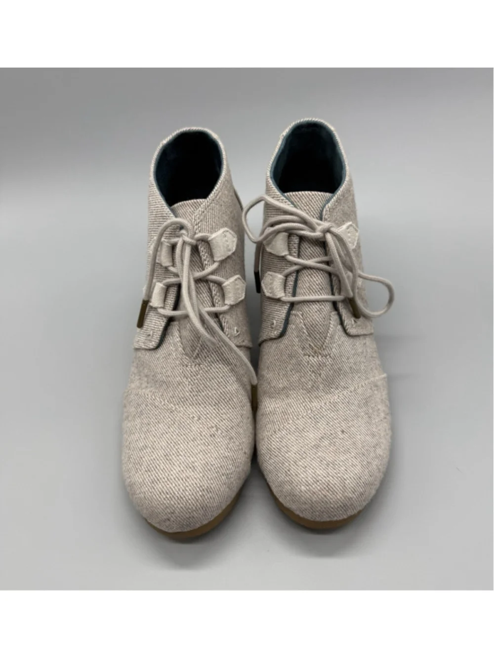 TOMS Women’s Beige Lace-Up Wedge Ankle Booties Textile Closed Toe US 9